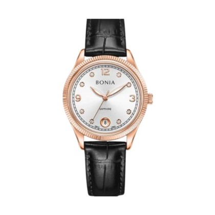 Bonia Elegance BNB10844-2515 Black Leather Strap Women Watch
